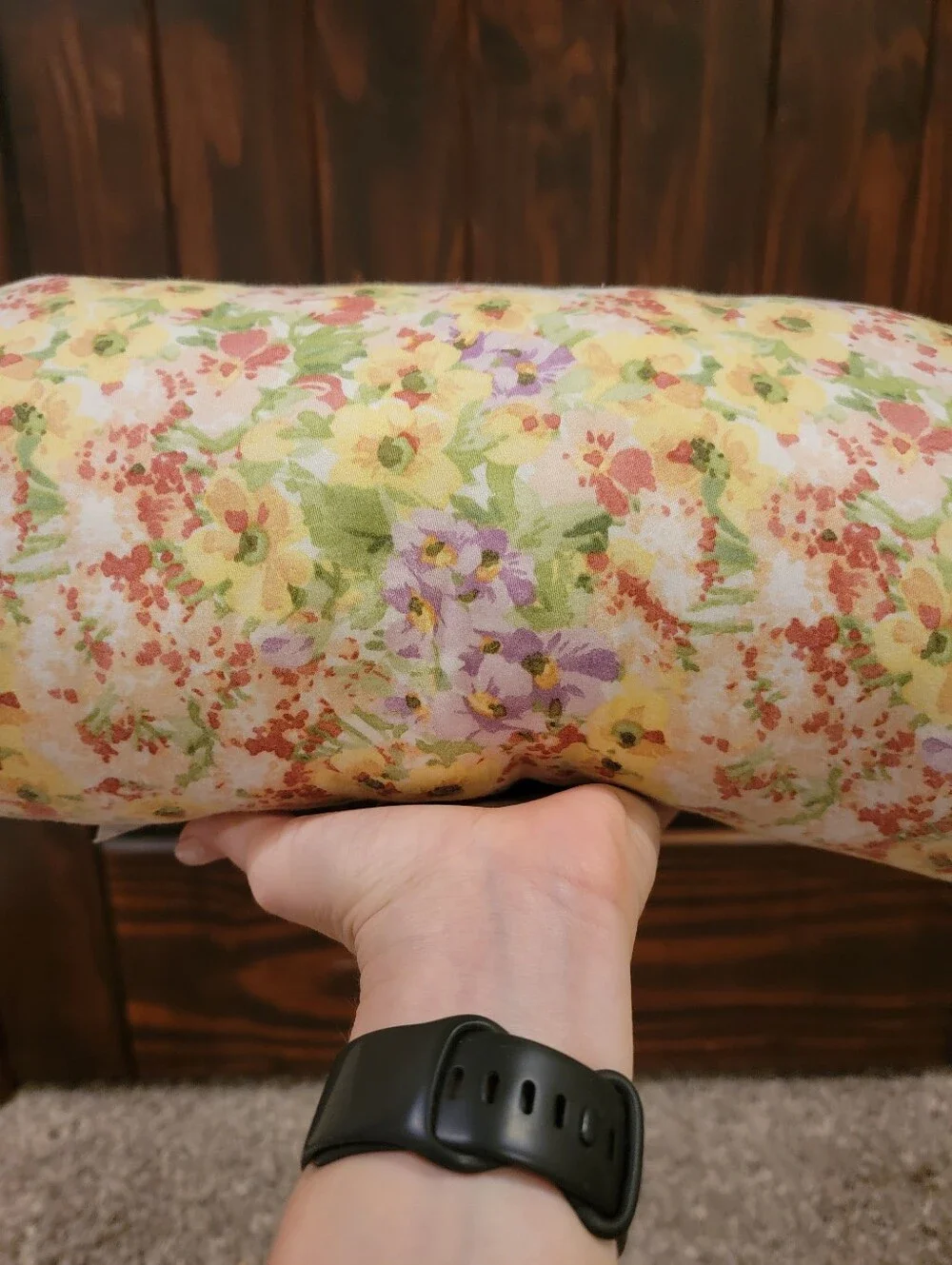 Floral Bolster Pillow in Yellow and Lavender – Decorative Home Bedding